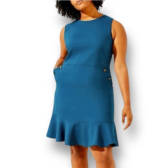 LOFT Plus 18 Teal Blue Sleeveless Ruffle Hem Career Office Midi Party Dress NWT - Picture 1 of 10